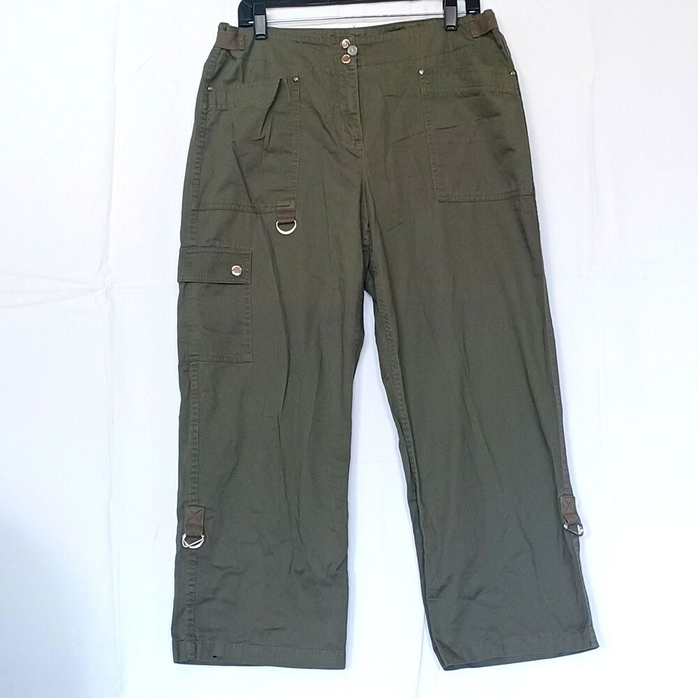 Jones New York Signature Women’s 12 Green Cargo Straight‑Leg Twill Cotton Pants